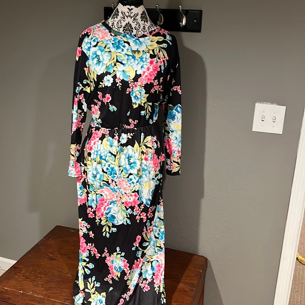 Lilly Posh boutique, long sleeve, crewneck, floral maxi